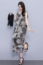 白领新真丝连衣裙女夏2025新款高级感太大码妈妈装印花裙，女装套装/套裙，香香