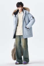 羽绒服男中长款冬情侣加厚连帽工装白鸭绒外套XZ309Y95701P288，男装羽绒服，星座309（原A406）