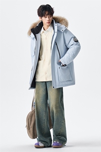 羽绒服男中长款冬情侣加厚连帽工装白鸭绒外套 XZ309 Y95701 P288图片