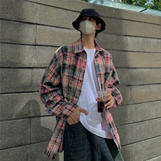 美式扎染复古水洗做旧格子衬衫长袖男士外套CS7232P55控89，男装衬衫，电商B413-1