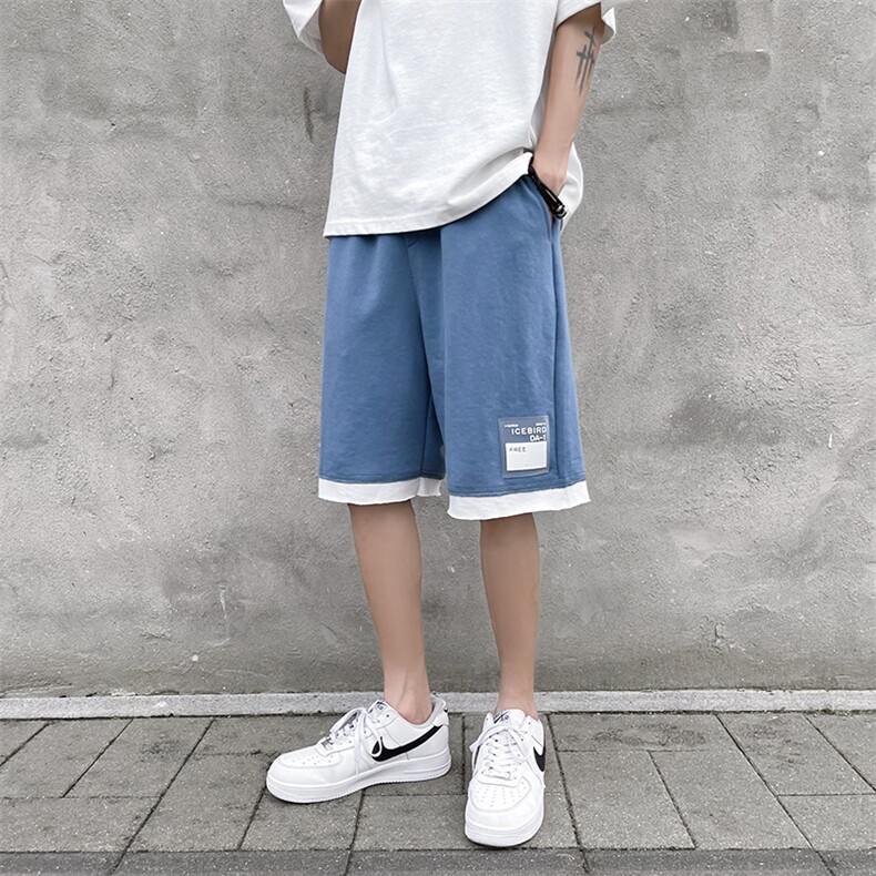 港风简约拼接撞色休闲短裤男韩版夏季五分运动裤DK021 P38 限49图片