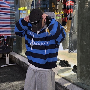 美式复古连帽条纹拼色个性街头卫衣LY120-P68图片