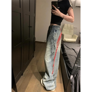 【网图有货】三条杠条纹牛仔裤男宽松直筒裤子G8512CC-特P55图片