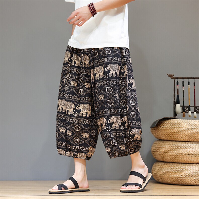 2025夏装新中式沙滩裤民族风碎花薄款基地A057-K382-P45，男装民族服装，电商A057B