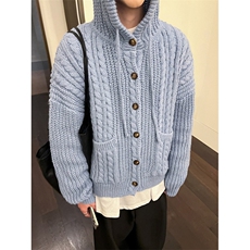 【005】纹麻花高克重连帽毛衣男女织开衫外套A079-A364-P65，男装针织衫/毛衣，电商A079