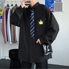 20港风新款男女情侣枫叶反光印花衬衫学生衬衣外套504-W2036-P32，男装衬衫，星座504