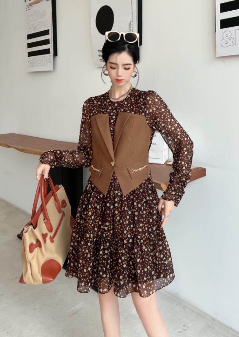 春装新款韩版假两件连衣裙，女装连衣裙，蕃米莉