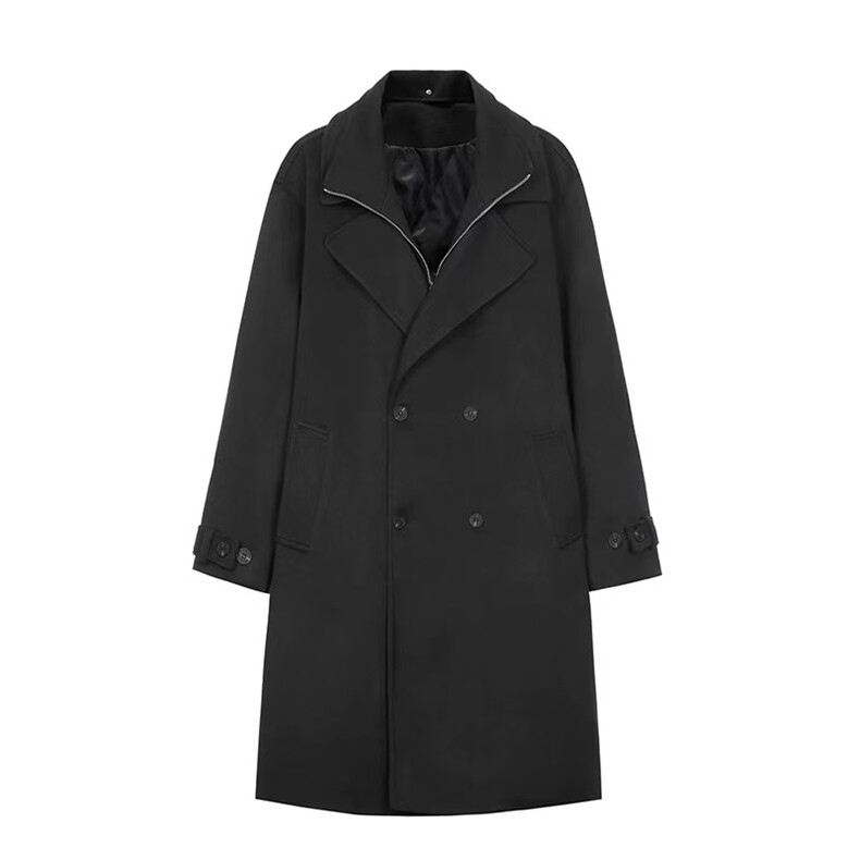 假两件毛呢大衣中长款翻领宽松过膝妮子风衣外套B289-FY913特P95，男装风衣，电商B289