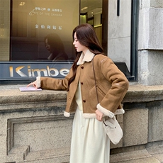 新款麂皮绒皮毛一体外套送包包2C010-2579-P175-K258，女装短外套，2C010