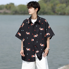 8XL-M腊肠狗花衬衫男短袖夏季冰丝薄款花衬衣寸衫外套DC28003P38，男装T恤，电商B312