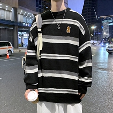 Q条纹毛衣男秋冬季港风ins潮流宽松慵懒风情侣针织线衣M385-P40，男装针织衫/毛衣，星座512-3