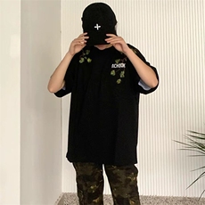 万针全刺绣工艺抖音得物高品质260克重磅纯棉双纱美式高街短袖T恤，男装T恤，电商A486