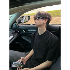 网图高品质260G圆领垫肩短袖T恤可二开有大码DJ901-P22黑，男装T恤，电商C310-1