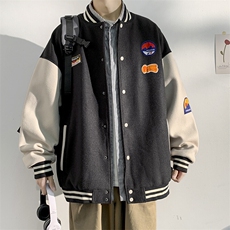 2025冬款拼接呢料boy港风贴布标棒球服加棉加厚棉服J67201-P105，男装夹克，电商A001