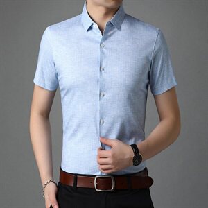 G8889 2021夏季新款长袖桑蚕丝衬衫男 商务休闲男装图片