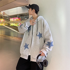 美式刺绣连帽外套棒球服男春秋季港风潮牌宽松百搭情侣卫衣，男装卫衣，星座716-2