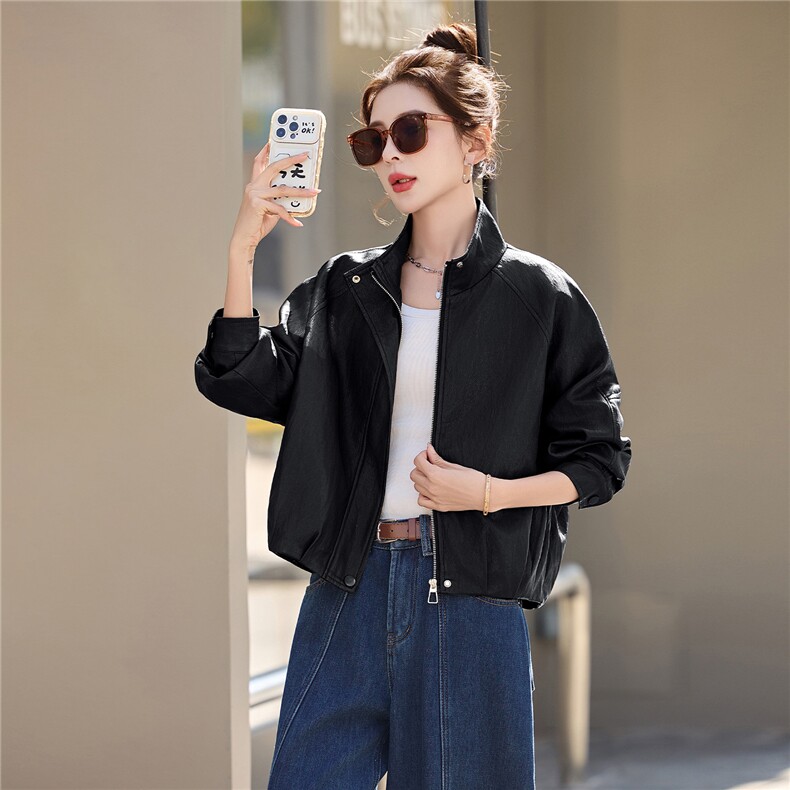 BAO现货外套女2026新款春秋季简约翻领软皮衣夹克上衣女装PU,女装皮衣,美拉德工厂直营店