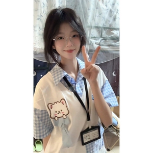 【有货】BK934CC-特P39 学院风小狗刺绣假两件POLO领短袖T恤男女图片