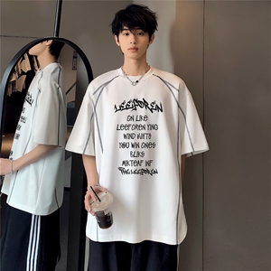 日系明线设计感复古潮牌少年感男女同款百搭学生短袖T恤T368-P38图片