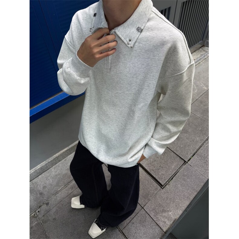 JY308-P42 美式复古宽松半拉链卫衣图片