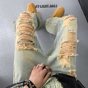 美式高街小众夏季破洞牛仔裤货号K726P60图片