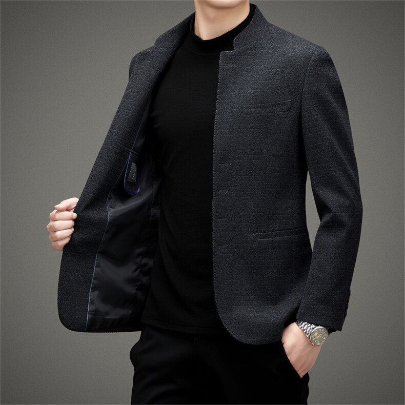 新款男士2023秋款中山装立领西装西服修身男装商务西装外套潮帅气,男装夹克,电商B212（原钱塘6029）