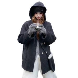 现货 韩系学院风连帽双面羊毛大衣外套女2C325-567P275K398送包包图片