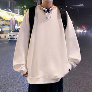 W300P28加绒38新品重磅宽松无帽卫衣纯色长袖内搭打底衫休闲圆领图片