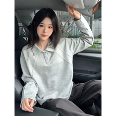 抖音得物高品质美式高街重磅曼巴棉结构螺纹拼接翻领卫衣长袖T恤，男装T恤，电商A486