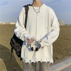 2022百搭潮流破洞不对称针织衫秋冬季新款韩版宽松毛衣M884-P41，男装针织衫/毛衣，星座512-2