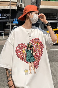 欧美式 小女孩创意印花短袖t恤夏高克重半袖体恤XZ514-2-1300-P28图片