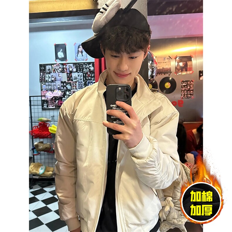 现货秋冬季美拉德立领飞行立领夹克boxy廓形棉衣高街加厚加棉外套，男装夹克，电商A443