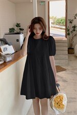 2021夏季新款女装压花泡泡袖法式连衣裙中长款，女装连衣裙，阿菲诺依