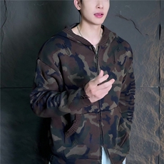 秋冬季慵懒时尚连帽外套男士迷彩宽松气质开衫上衣，女装短外套，星座1210-1