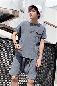有报告男士短袖T恤套装潮流五分裤一套衣服 DS397T图片