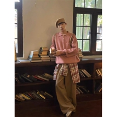 现货MY57-P80粉色宽松百搭口袋polo领长袖毛衣针织衫男女，男装针织衫/毛衣，星座1501-3