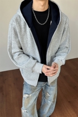 加绒加厚卫衣开衫内里撞色保暖宽松外套男女D51208-TP85159，男装棉衣，电商A102