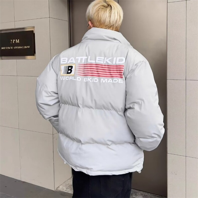 冬季新款美式休闲小众旗帜印花棉衣棉服男加厚外套立领面包服潮，男装棉衣，星座506A