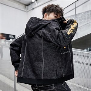 秋季新款工装复古牛仔外套宽松大码连帽夹克男 A438-W560图片
