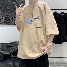YT26259-P30亚麻短袖t恤男大码五分袖男宽松七分袖港风模特，男装T恤，电商A040