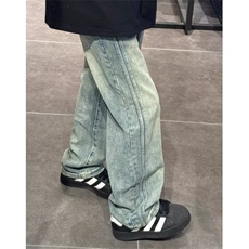 直筒牛仔裤男春秋美式复古高街vibe风裤子潮宽松阔腿裤L72899-P45，男装牛仔裤，星座1008