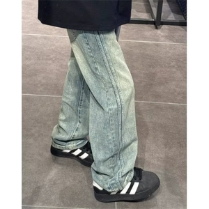 直筒牛仔裤男春秋美式复古高街vibe风裤子潮宽松阔腿裤L72899-P45图片