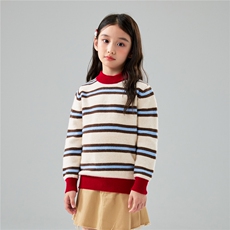 儿童秋冬新款加厚条纹针织衫100%羊毛打底毛衣男女童彩条打底衫，童装儿童羊毛衫，初丹羊绒童装