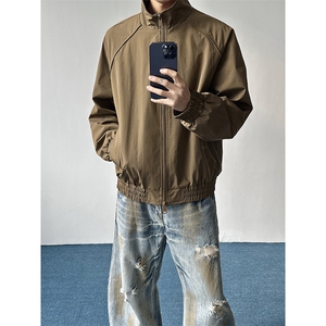 高品质春装新款老钱风美式高街解构立领棒球服飞行夹克休闲外套潮图片