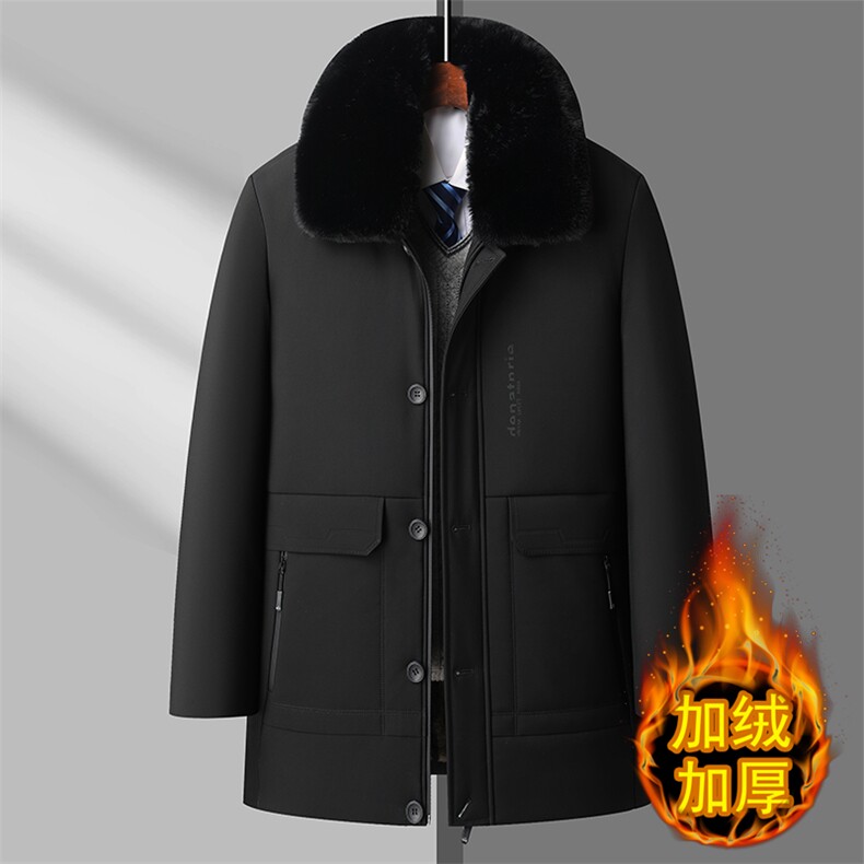 脱卸大毛领加绒加厚中老年棉服大衣男士休闲中年棉衣外套大衣图片
