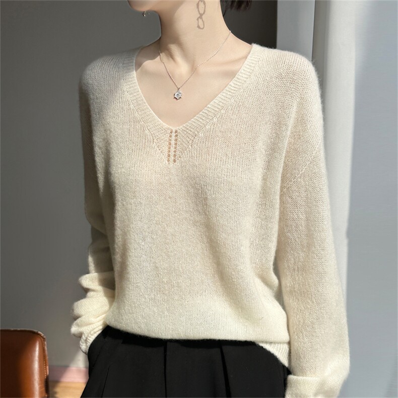 2025年秋季新款一线落肩针织圆领女士上衣时尚休闲通勤百搭，女装针织衫/毛衣，多娇羊绒
