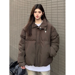 美式复古加厚棉衣2025冬季金属扣立领棉服女宽松百搭外套图片