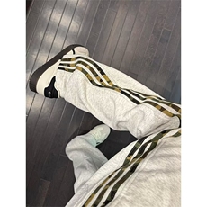加绒美式条纹拼色阔腿长裤男垂坠感卫裤直筒宽松运动裤高街休闲裤，男装休闲裤，星座516A