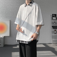 短袖男夏季新款港风宽松假两件体恤上衣DX3302-P32，男装T恤，星座214-3