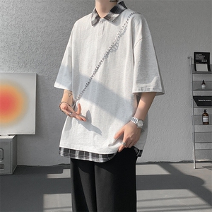 短袖男夏季新款港风宽松假两件体恤上衣DX3302-P32图片
